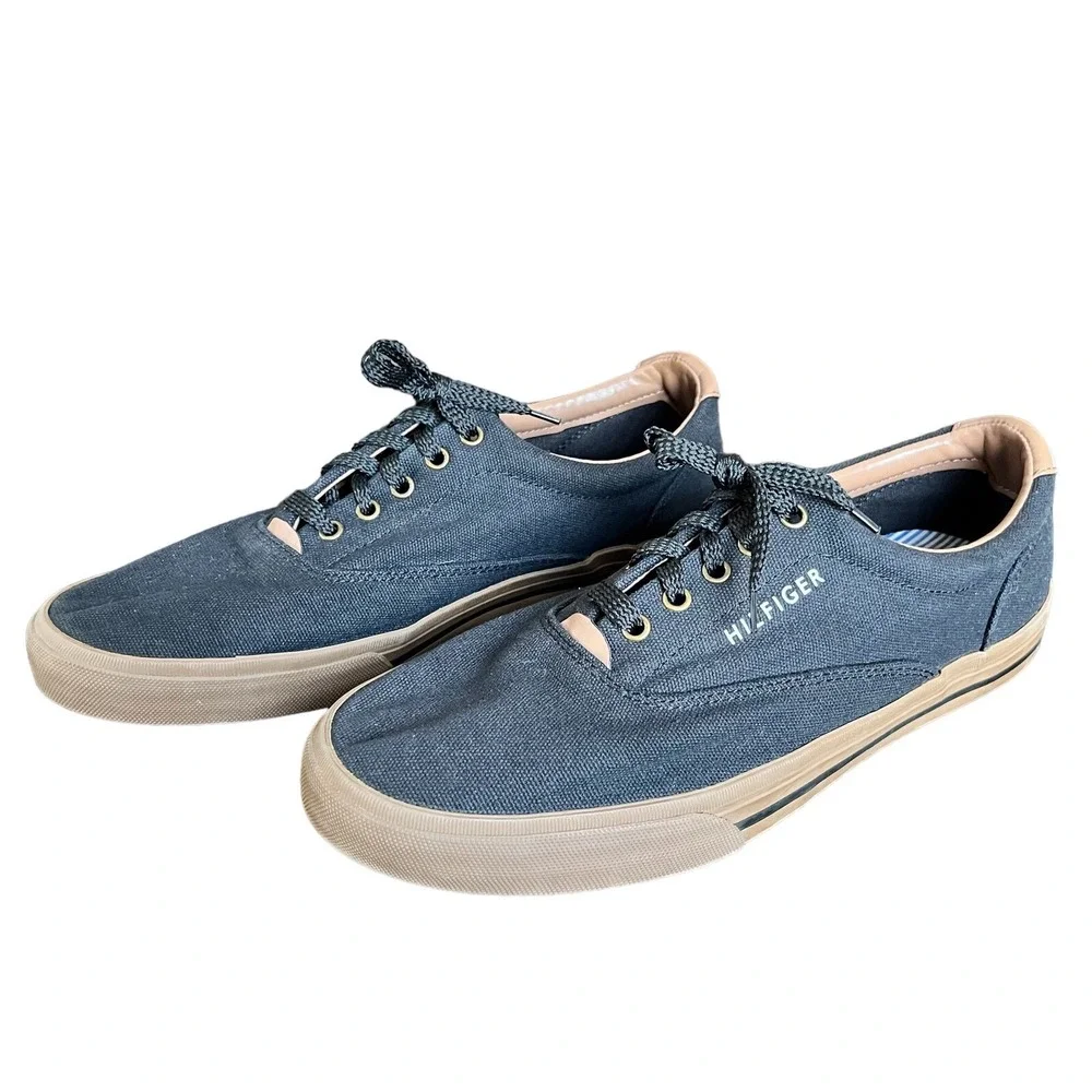 Tommy Hilfiger Deck Shoes Mens 8.5 Black Brown Canvas Boat Casual Flats
